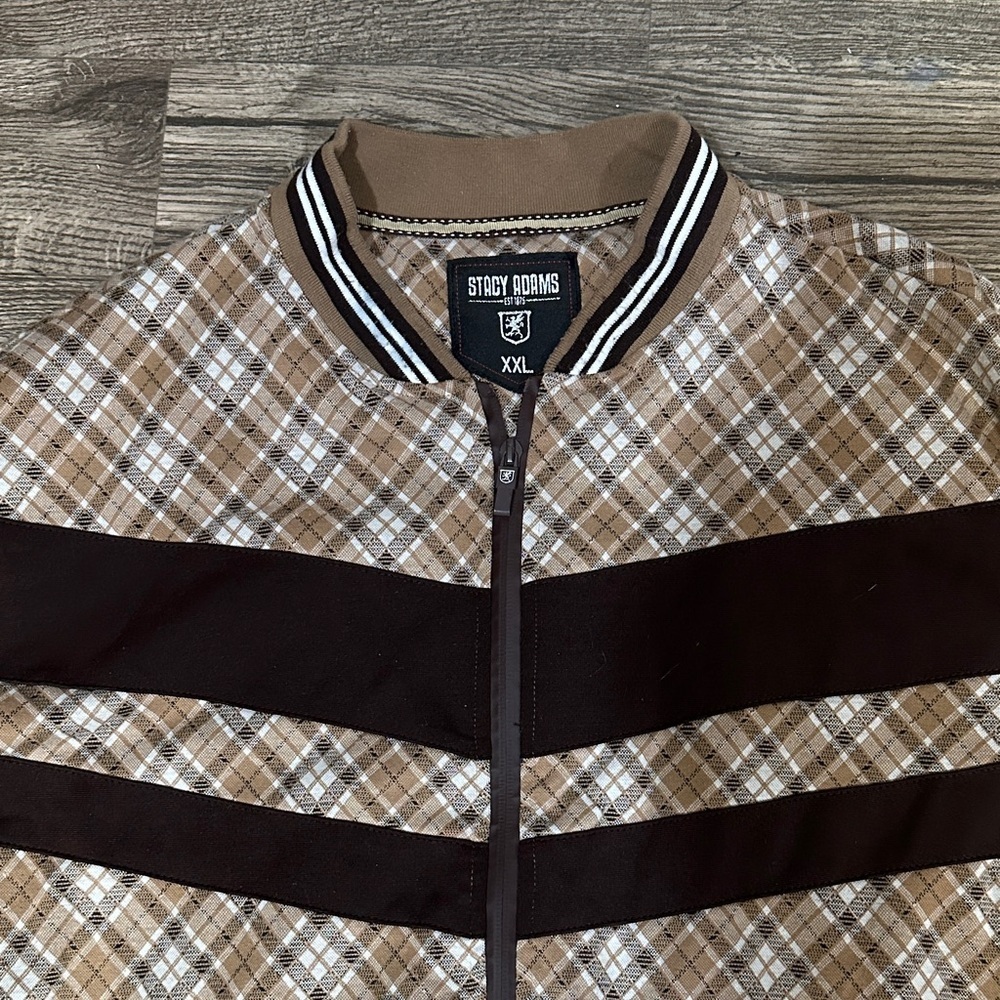 Stacy Adams Brown Plaid Bomber Jacket - Picture 3 of 6